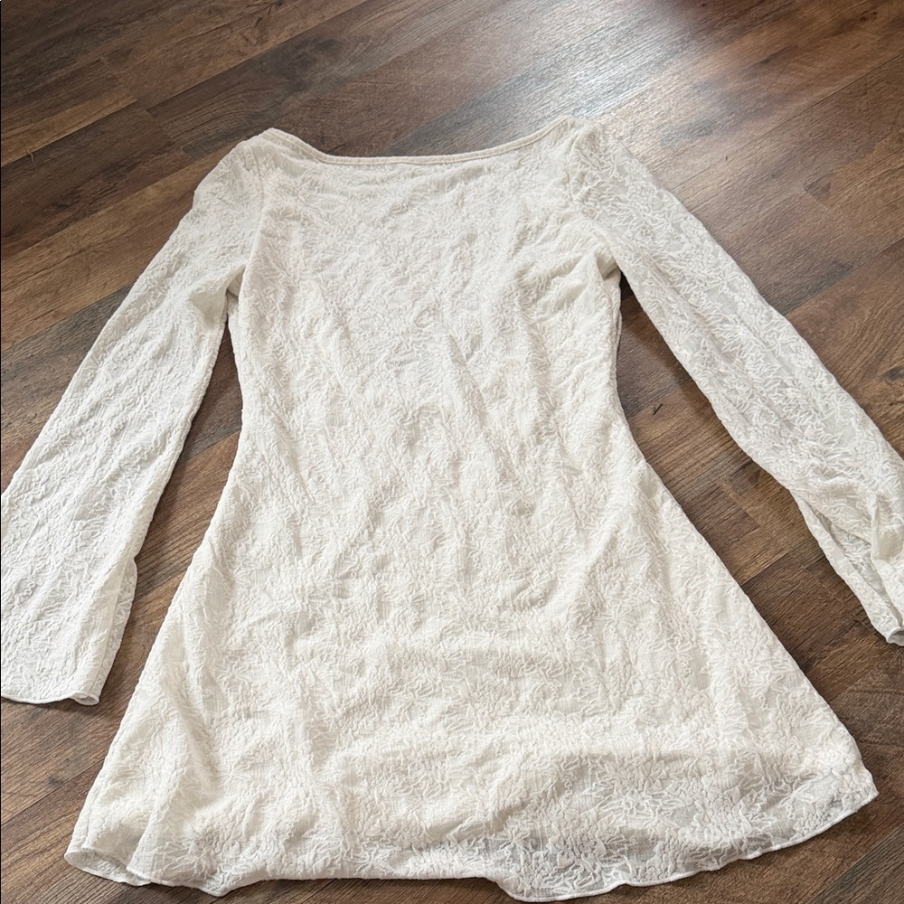 White Long Sleeve Lace Dress - Women's Elegant A-Line